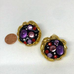 Vintage Rhinestone Costume Clip On Earrings